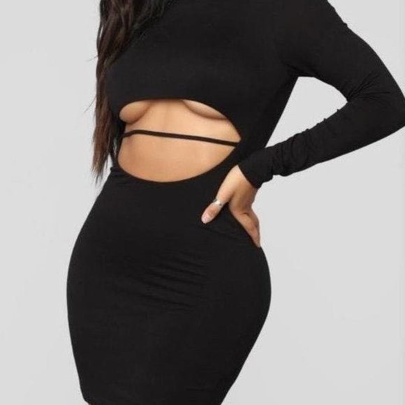 PrettyLittleThing Black Cut Out Dress NWOT Sz 0 - Picture 2 of 10